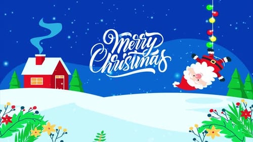 Flat Design Santa Claus Merry Christmas Greeting Animation