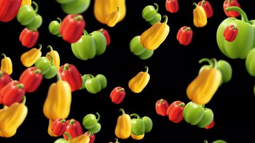 Animated Red Green Yellow Bell Peppers Falling Background