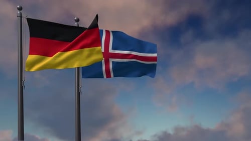 Germany and Iceland Flags Waving with Realistic Fabric