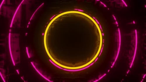 Fast Pulsing Neon Circles Loop On Tech Background