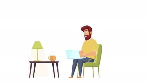 Flat Design Animation of a Man Working on Laptop