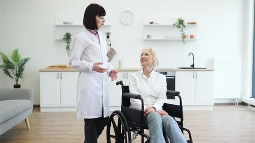 Woman in Wheelchair Talking with Healthcare Professional