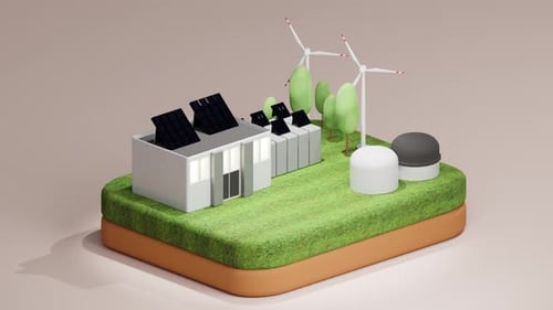 3D Loop of Building Powered with Alternative Energy Isometric View