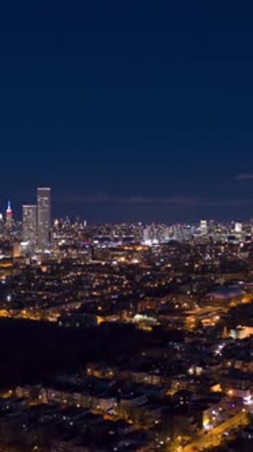 Skyline of New York City at Night Aerial View Vertical Video