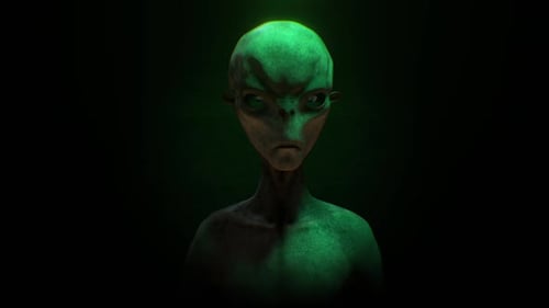 3D Green Alien Creature Head Turn Animation