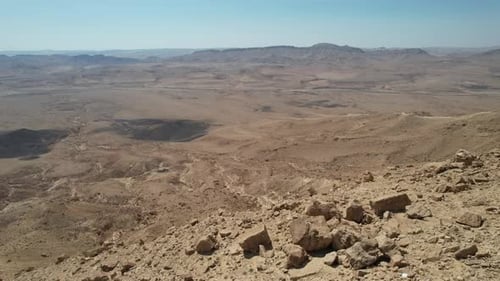 Aerial video of a desert area and cliffs in Mitzpe Ramon