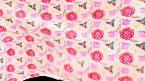 Waving Christmas Pattern with Gifts, Holly, and Festive Mugs