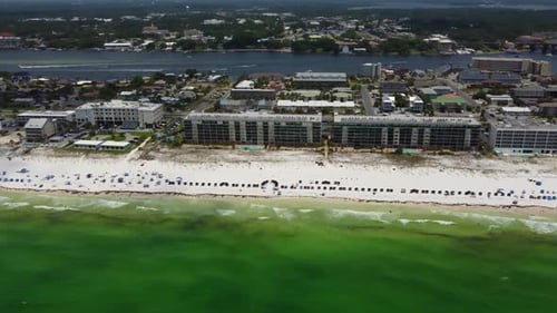 Aerial view of hotel Buildings resorts on fort Walton beach destin Florida. Waterfront beach Resort