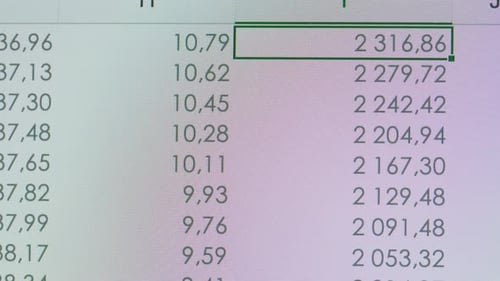 Closeup of Financial Cash Flow Data on PC Screen Mortgage Payment Sheet Schedule Loan Fee