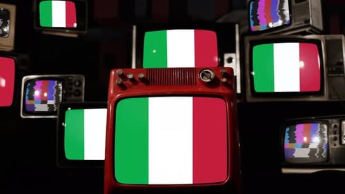 Vintage Televisions Displaying the Italian Flag