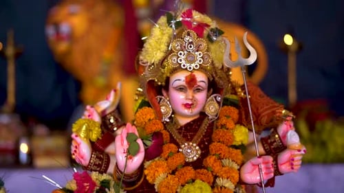 beautiful decorated sri Durga Mata temple in navratri