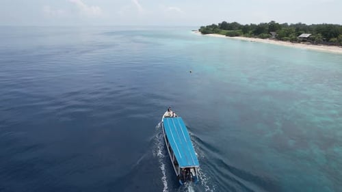 Tourist boat walking leisurely on the sea