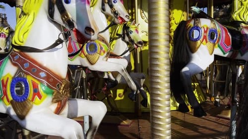 Whimsical Carousel Horses at an Amusement Park