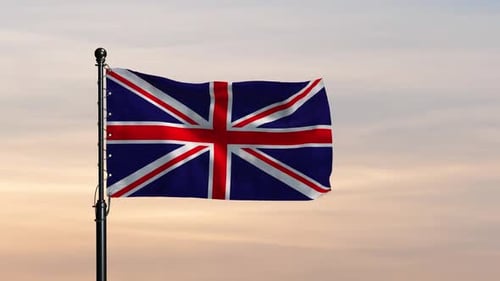 Beautiful Sky Backdrop with Waving United Kingdom National Flag