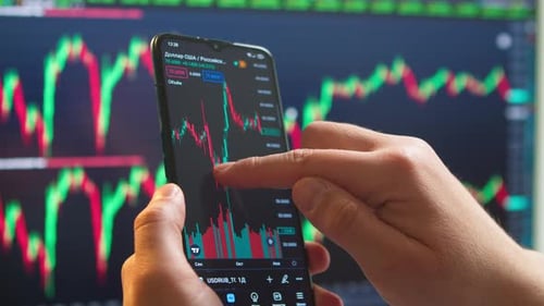 Hands Touch Screen with Stock Market Chart