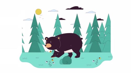 Bear running across forest line 2D character animation