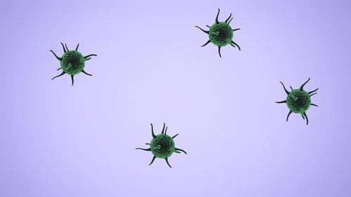 Animation of covid 19 cells on purple background