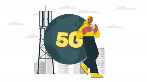 jeunes utilisant les télécommunications 5G, plus rapides et plus stables, réseaux sans fil, animation 4K