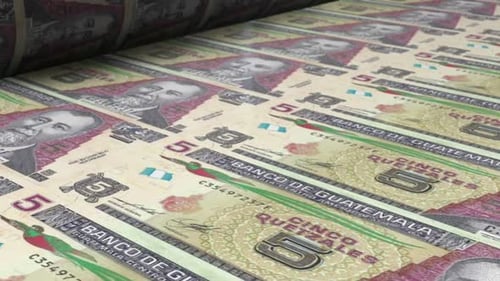 Guatemalan 5 Quetzales Banknotes Printing Process Animation