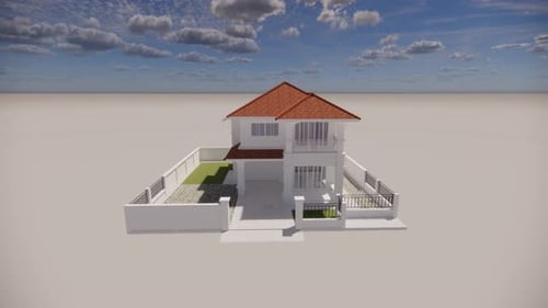Maison blanche avec toit rouge et clôture