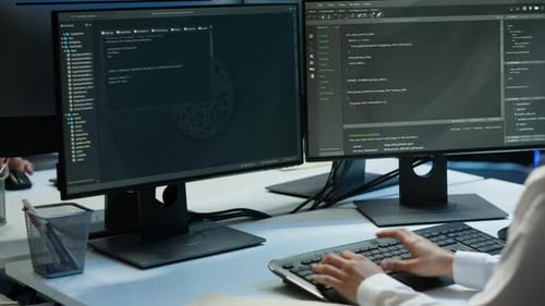 Programmer in Data Center Typing on Computer Keyboard