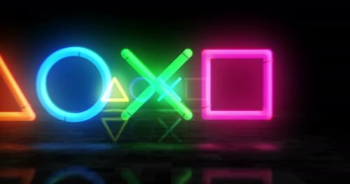 Joystick icons esport video game neon symbol 3d flight between