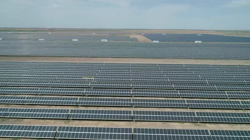 Aerial High Angle View of Huge Solar Panels Station Solar Cell Alternative Renewable Green Energy