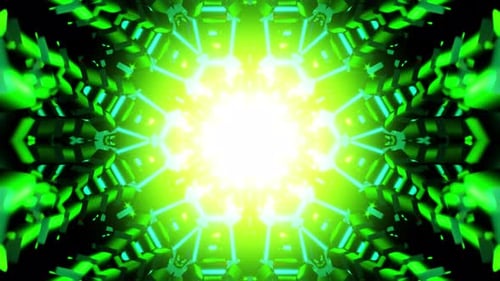 Neon Green Kaleidoscopic Mandala VJ Loop Pulsing Radial Beams and Glow