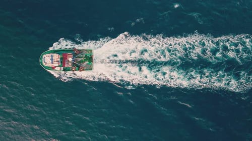 Fishing Boat Trawler Catch Fish and Sailing on Sea