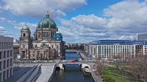 Aerial view revealing Berlin Cathedral , Germany