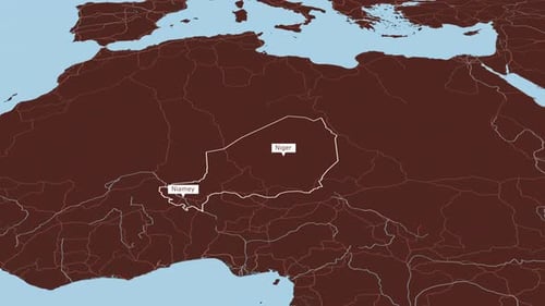 Niger Map Zoom Animation With Border And Capital Reveal
