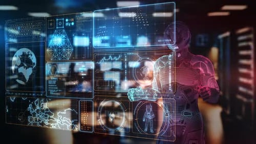 Android interagiert mit einer virtuellen Schnittstelle, die Satellitendaten anzeigt