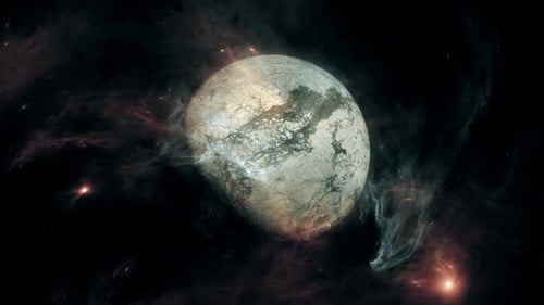 Cosmic Nebula with Slowly Rotating Planet