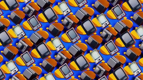 Seamless Loop of Rotating Retro Televisions on Blue Background