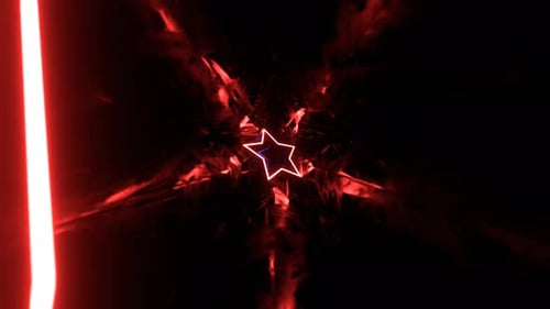 Blue And Red Fast Fantastic Metal Tunnel With Neon Stars Background Vj Loop In 4K