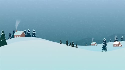 Flat Design Winter Landscape with Falling Snow Animation