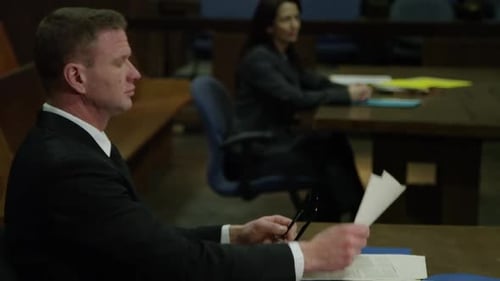 Lawyers in court - male and female sitting legal scene