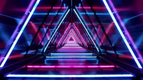 Futuristic Neon Triangle Tunnel with Blue and Pink Lights