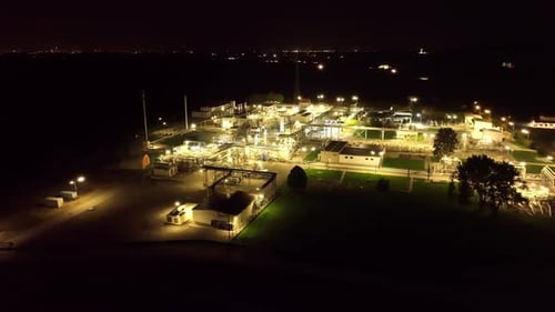 An Observation of the Gas Flaring Facility During the Night - Drone Flying Forward