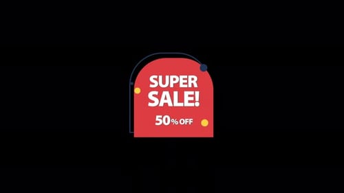 Super Sale 50% Off Flat Design Price Tag Promotion Animation