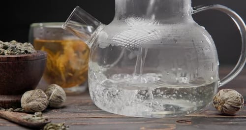 Boiling Water Poured into Tea Kettle