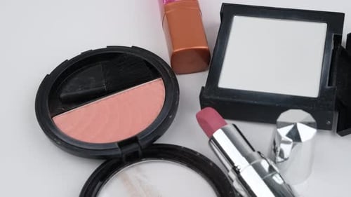 Makeup Products Close Up on White Background