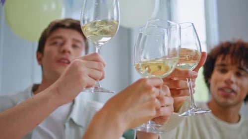 Friends Toast Champagne at Festive Birthday Celebration