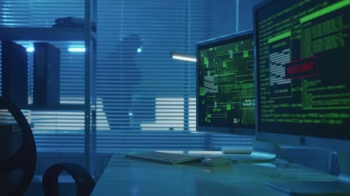 Computer Screen with Green Line of Program Code and Warning Access Denied and Access Granted