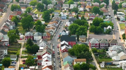 Paysage urbain panoramique avec ancienne architecture historique à Hagerstown, Maryland, Architecture américaine