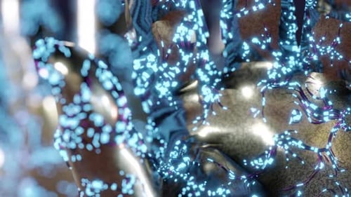 Abstract Futuristic DNA Structure with Flowing Data Particles