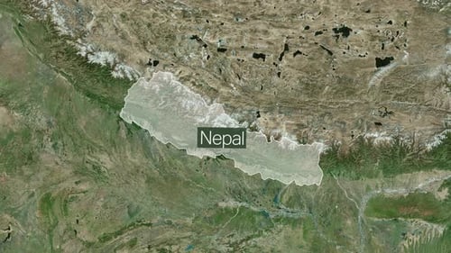 Global Satellite Map Zoom to Nepal with Country Outline