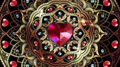 Luxury Golden Mandala Animation with Sparkling Ruby Heart and Jewels