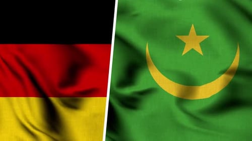 Waving Flags of Germany and Mauritania Split Screen