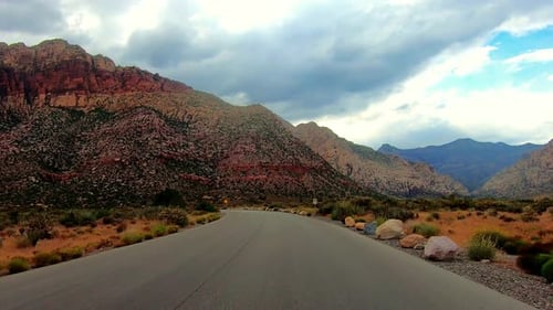 Red Rock Canyon National Conservation Area and highway scenes from drivers POV